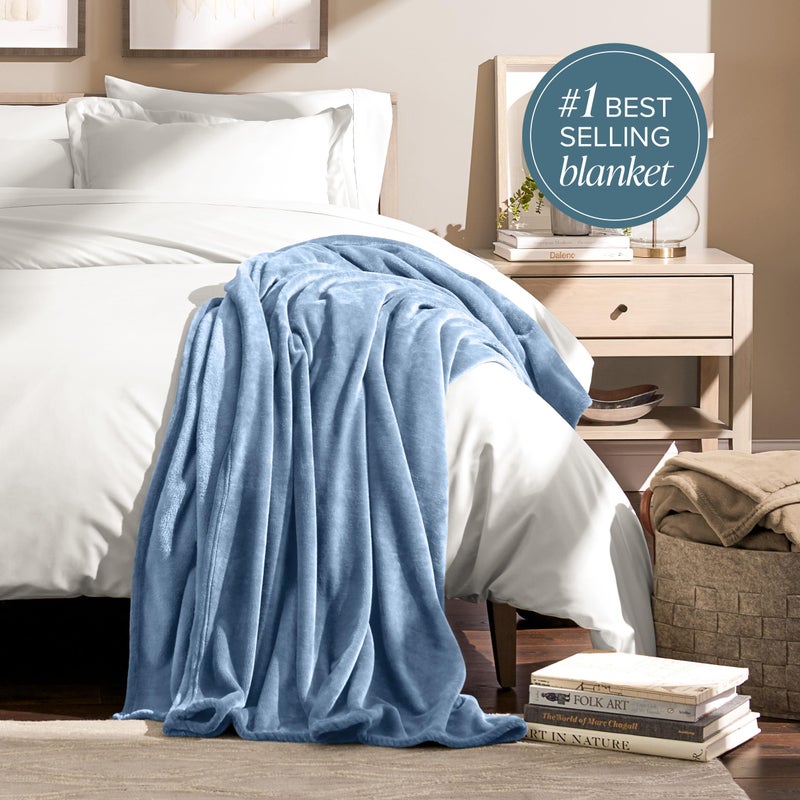 Bare Home Fleece Blanket - Twin/Twin Extra Long - Ultra-Soft Lightweight for Bed, Sofa, and Couch - Luxury Microplush - Cozy Warm Blanket (Twin/Twin XL, Coronet Blue) - Image 2